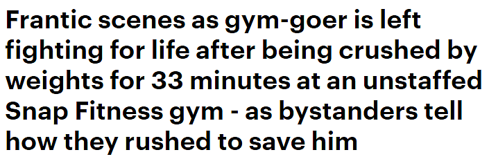 昆州男子健身房遭重物压身超30分钟，头部胸部受重伤！目前情况危急（组图） - 1