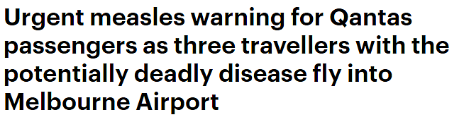 注意！新加坡飞墨尔本航班3名乘客确诊麻疹，澳航发出监测警告（组图） - 1