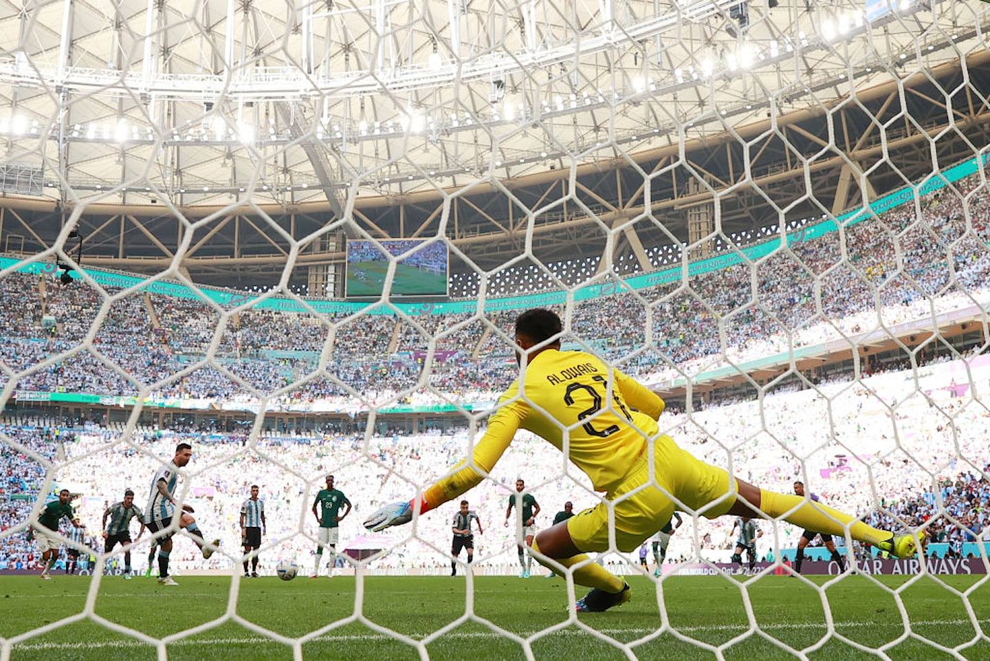 世界杯：美斯10分钟射入12码开纪录，阿根廷领先沙特1：0。 （Getty Images）