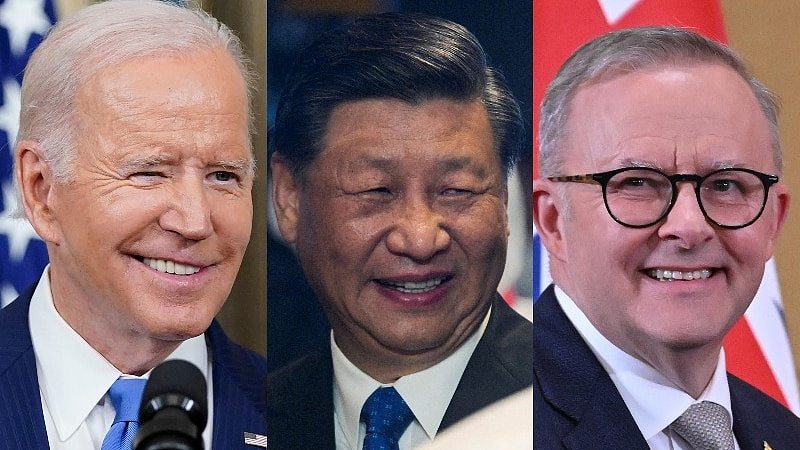 A composite image of Joe Biden, Xi Jinping and Anthony Albanese