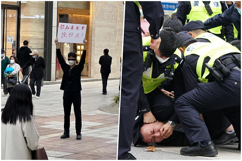 「白纸革命」在上海的抗争者。 (取材自推特)