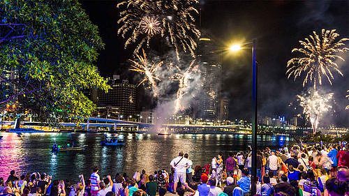 Brisbane's fireworks seen from South Bank.