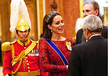 凯特王妃穿新裙闪耀招待会，久违戴“莲花王冠”；卡米拉尽显节俭（组图）
