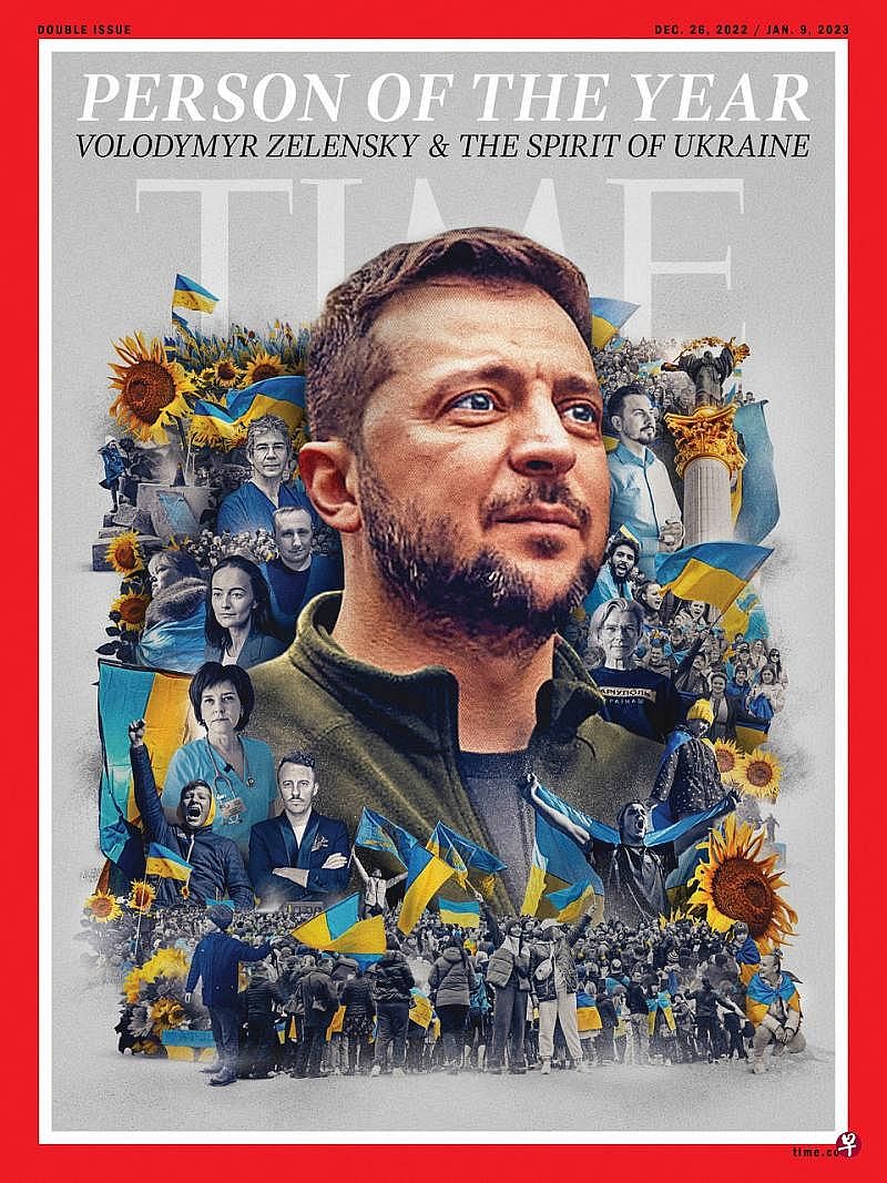 美国《时代》周刊星期三（12月7日）宣布，乌克兰总统泽连斯基被评为今年度风云人物。（路透社）