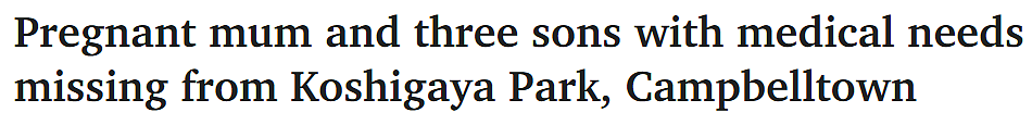紧急寻人！悉尼一名孕妇及其3个儿子在公园失踪，警方急征线索（组图） - 1