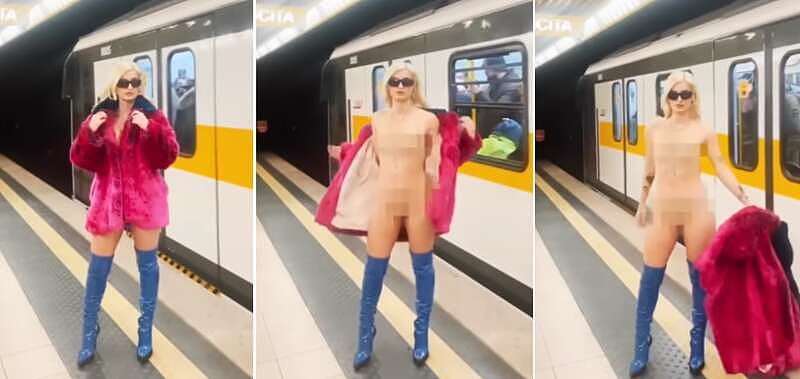 意大利女歌手米兰地铁脱衣全裸，春光乍泄、一览无余（组图） - 3