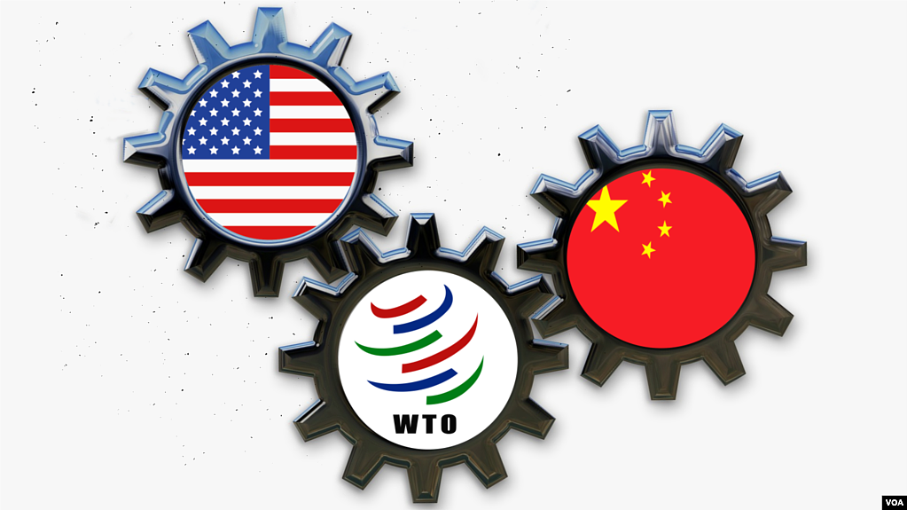 美国、中国和世界贸易组织的标识。