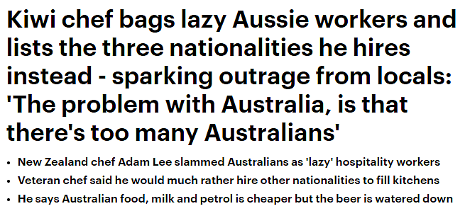 引起争议！外籍厨师批“澳洲人太懒”，网友：西澳采矿业90%是外国人（组图） - 1