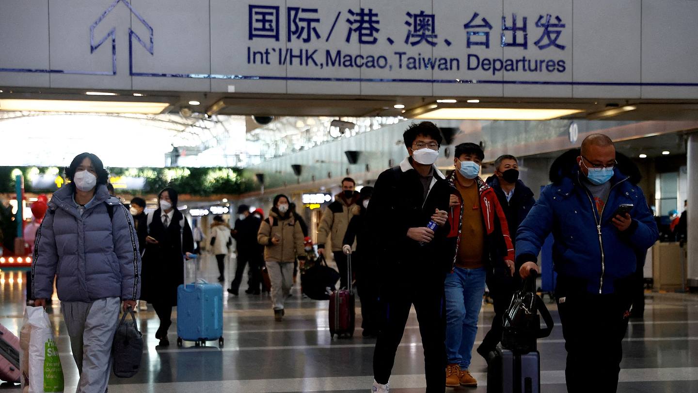 中國疫情放寬防疫政策，將於8日取消入境隔離，圖為12月27北京首都機場。 （Reuters）