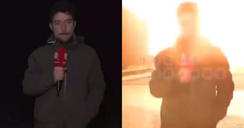 记者连线法国播报俄乌战况身后「突然大爆炸」让摄影棚神色凝重