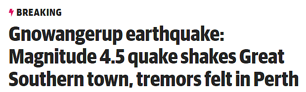 西澳南部突发4.5级地震，珀斯大都市区有震感（图片） - 1