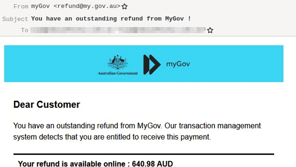 政府发退款？澳洲出现“myGov”新骗局，小心个人数据被盗！这样的邮件别乱点（组图） - 2