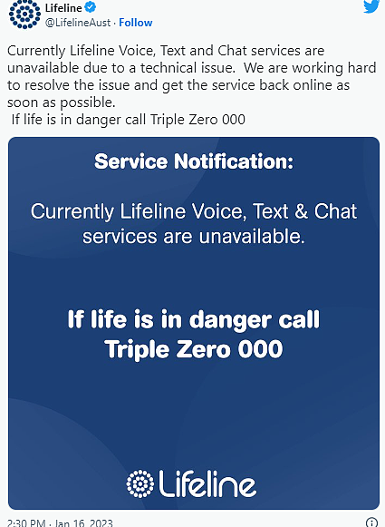 澳洲Lifeline突发技术故障！服务无法使用，有需求请打000（图） - 2