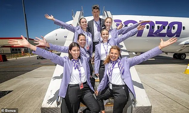 The launch of the low budget airline has been described as a 'welcome milestone' for 'underserviced' routes (pictured, Bonza CEO Tim Jordan with airline staff)