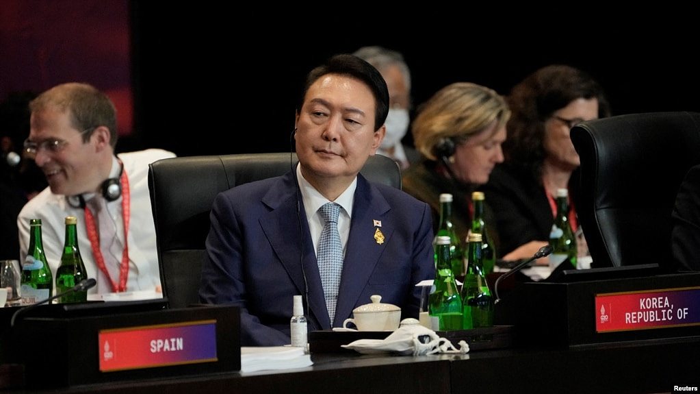 韩国总统尹锡悦在巴厘岛出席G20峰会。（2022年11月15日）