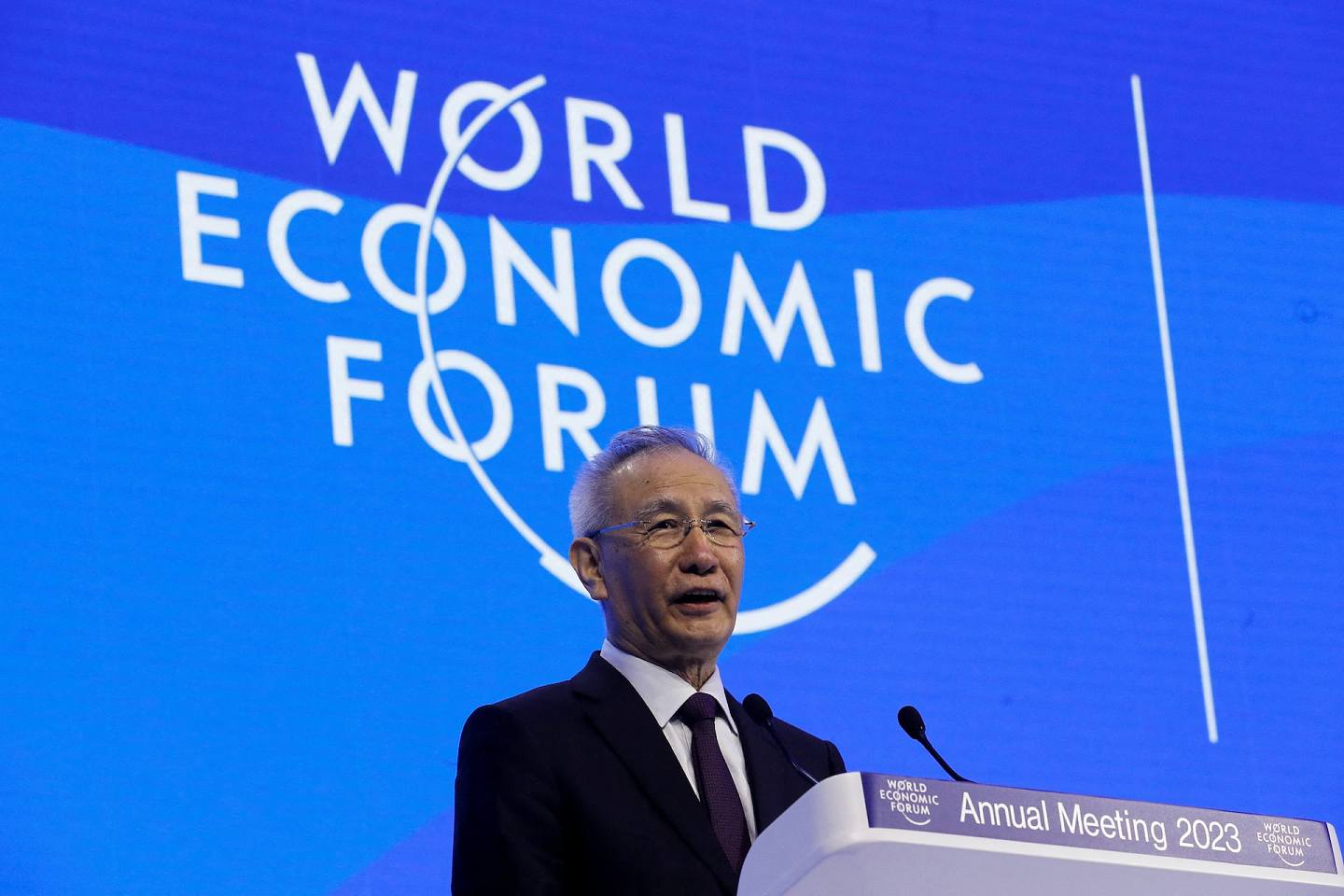 劉鶴2023年1月17日在達沃斯出席世界經濟論壇年會，發表講話（Reuters）