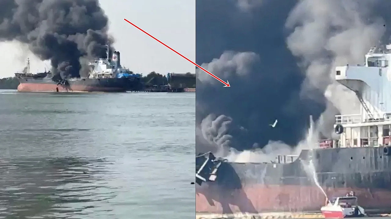 泰国一艘维修中的油轮17日爆炸起火。 路透社