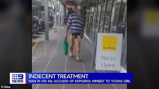 Police allege the 11-year-old girl was shopping with her mum when the man exposed his penis to her at the Pimpama Junction Shopping Centre on the Gold Coast