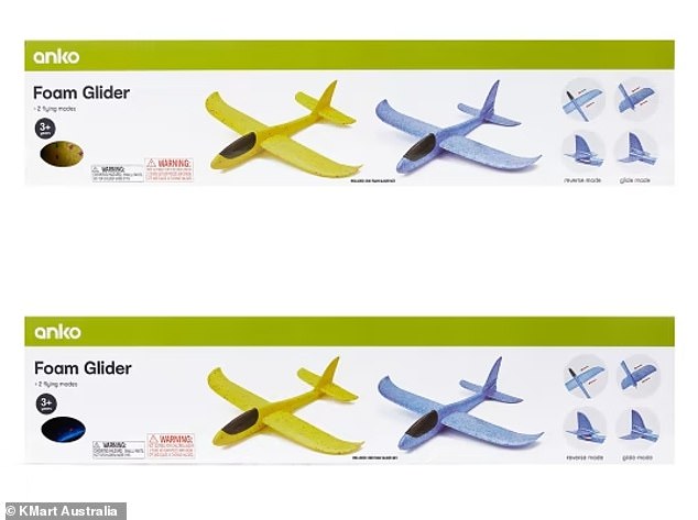 The box the gliders are packaged in state they are suitable for children aged three and up and includes a warning: 'Choking hazard. Small parts'