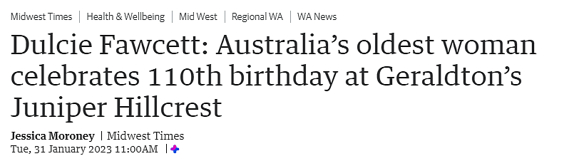 110岁！西澳老人打破记录，成全澳最年长者，长寿秘诀曝光（组图） - 1