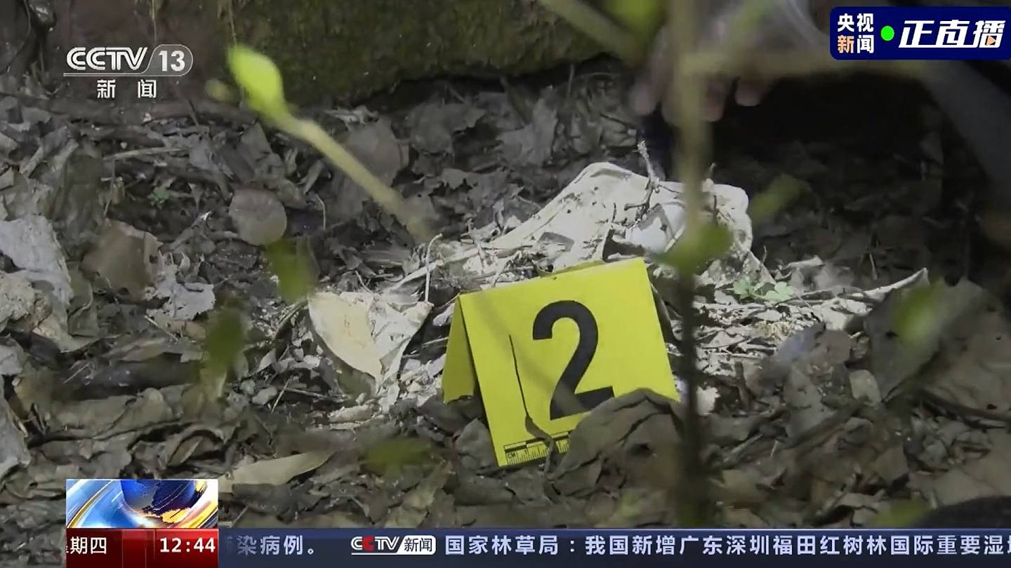 勘查专家在现场发现一双白色的回力鞋，经DNA比对确认属于胡鑫宇。 （影片截图）