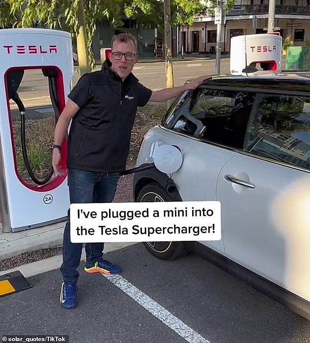 Non-Tesla EV owners will be charged extra to use Tesla Superchargers, their vehicles will need a CCS fast-charging socket and a charging port on the rear left for convenience, as outlined by TikTok user and SolarQuotes founder, Finn Peacock (pictured)