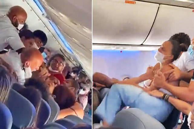 15名巴西女子在飞机上群殴，抹胸背心都滑落了（组图） - 1