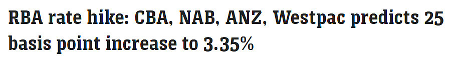 四大银行预测澳联储或于明日加息至3.35%，房贷月供再次上涨（组图） - 1