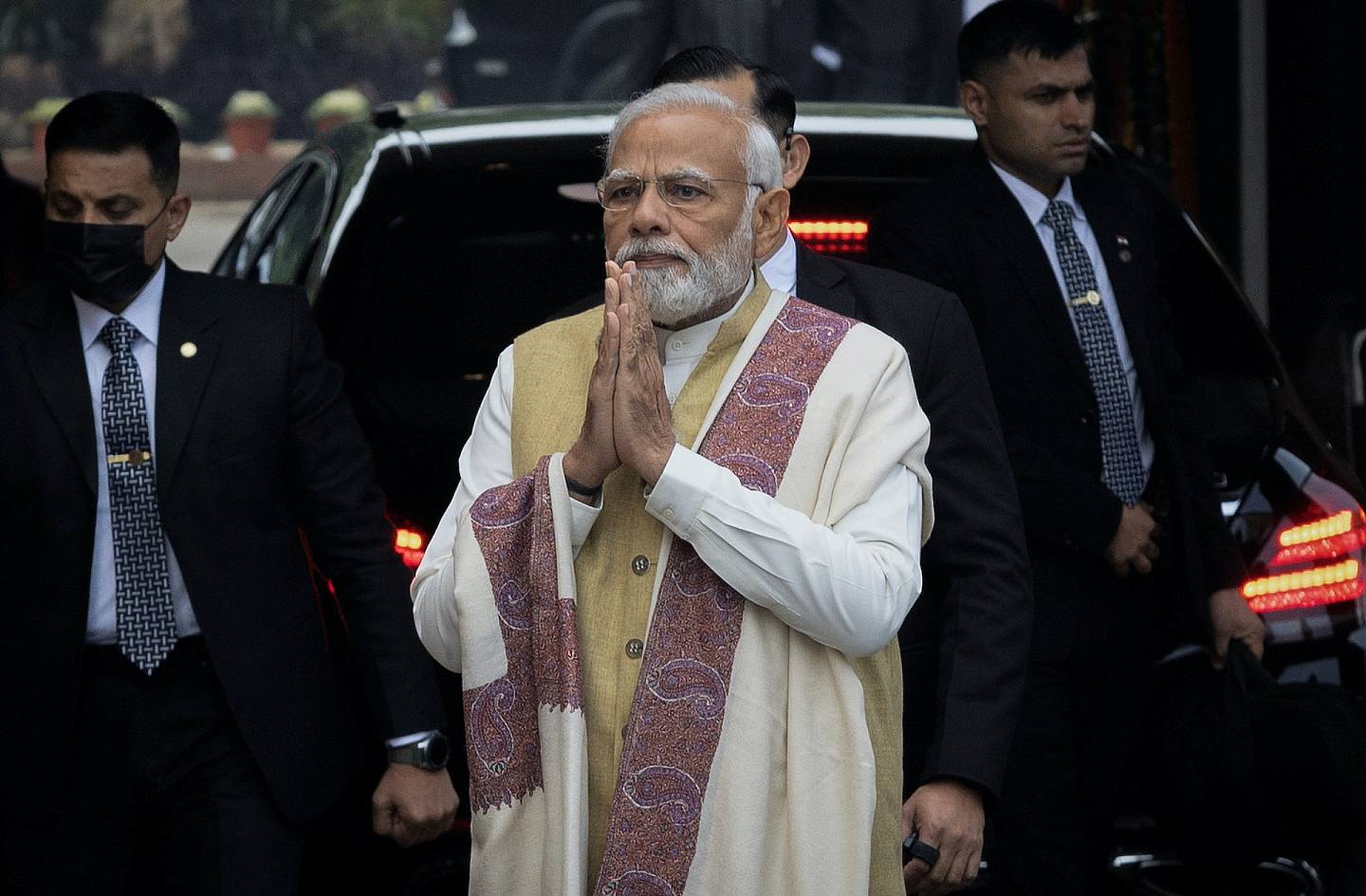 图为1月31日，莫迪在新德里准备前往出席活动。 （Reuters）