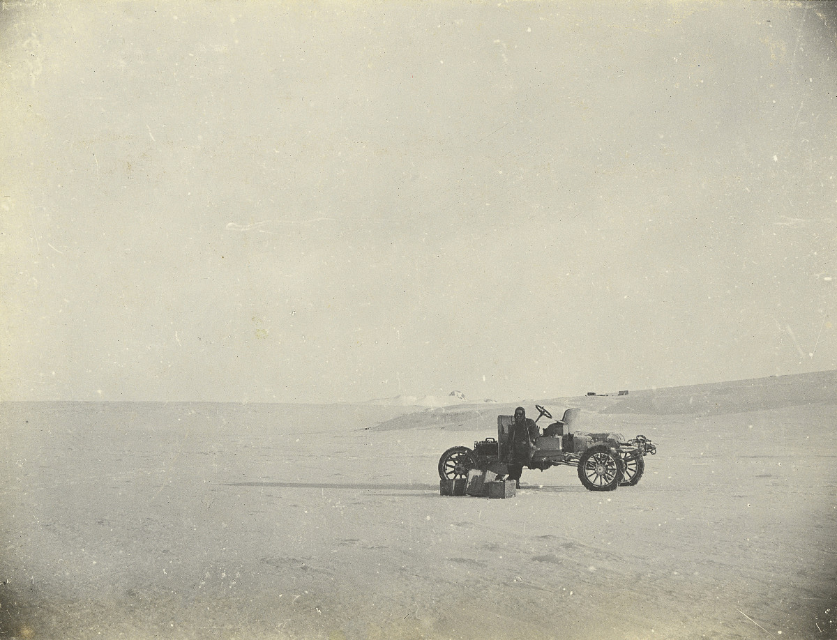 An old car is seen on the ice in Antarctica.