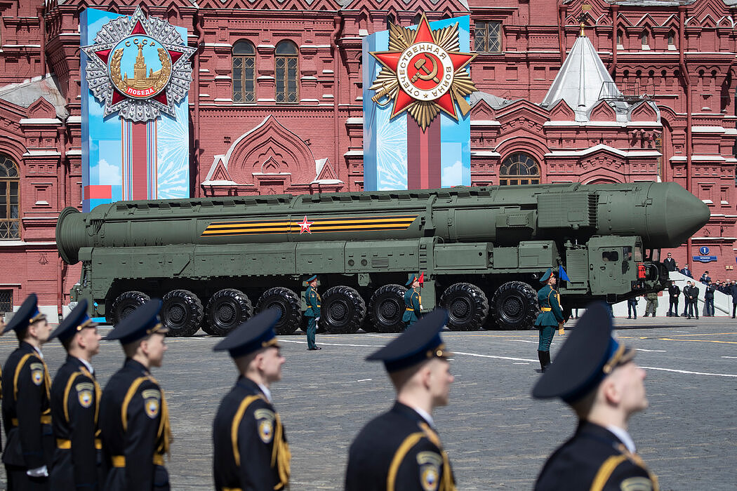2021年，莫斯科一场阅兵彩排上的俄罗斯弹道导弹。