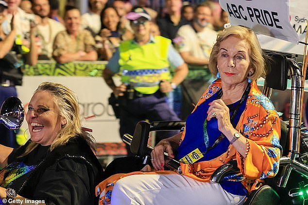 Hundreds of ABC staff will walk off the job for 40 minutes next Tuesday afternoon. Pictured is chairwoman Ita Buttrose leading the broadcaster's float during Saturday night's Mardi Gras parade
