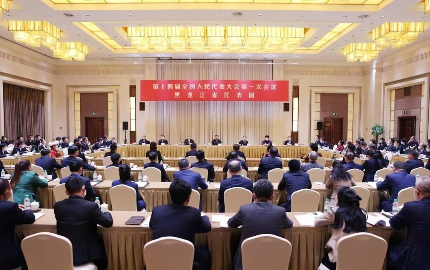十四届全国人大一次会议的黑龙江代表团第三次全体会议，吴政隆、陈文清出席。