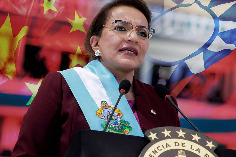 宏都拉斯總統卡蕬楚今在推特上表示，她已指示外交部長雷依納處理與中國建立正式關係事宜。（路透，本報合成）
