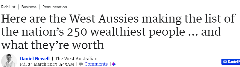 是谁羡慕了我不说！西澳富豪榜排名揭晓，各个身价惊人，首富还是她 - 1