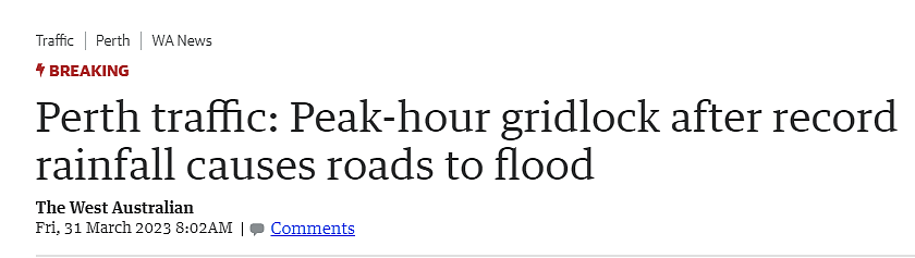 通知：由于创纪录降雨，珀斯部分道路被封锁，司机们注意绕行，减慢车速，安全第一（组图） - 1