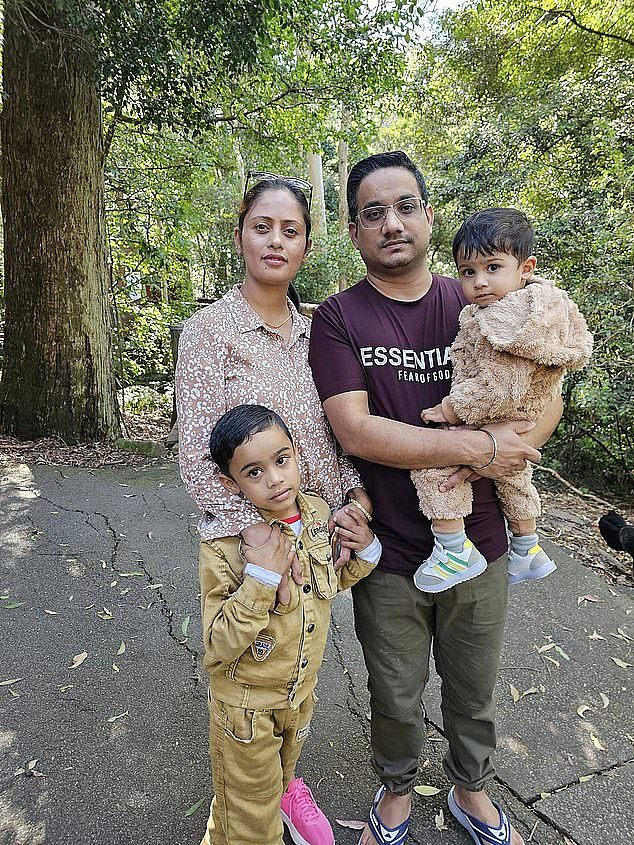 The father-of-two started his property-buying journey a few years after arriving in Australia with the family home. Mr Singh is pictured with his wife Kuljit Kaur, 18-month old son Harvey and six-year-old son Kohinoor