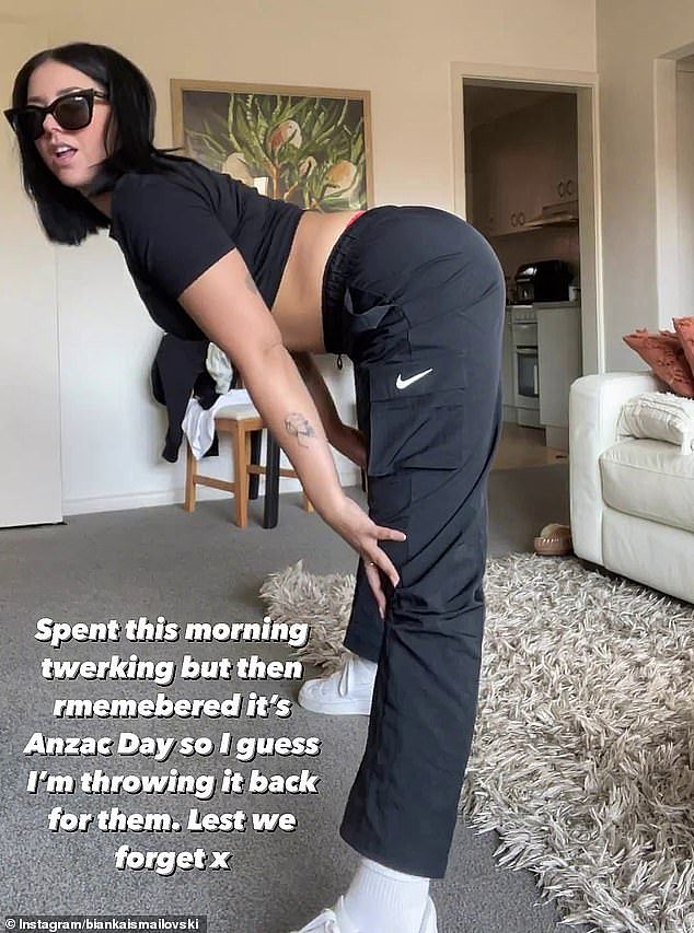 Anzac Day marks the sacrifice of the Australian and New Zealand Army Corps and to commemorate the anniversary of the landing at Gallipoli, Turkey in 1915. Yet Bianka chose to pay homage by uploading a video of herself dancing and flashing her abs in a crop top