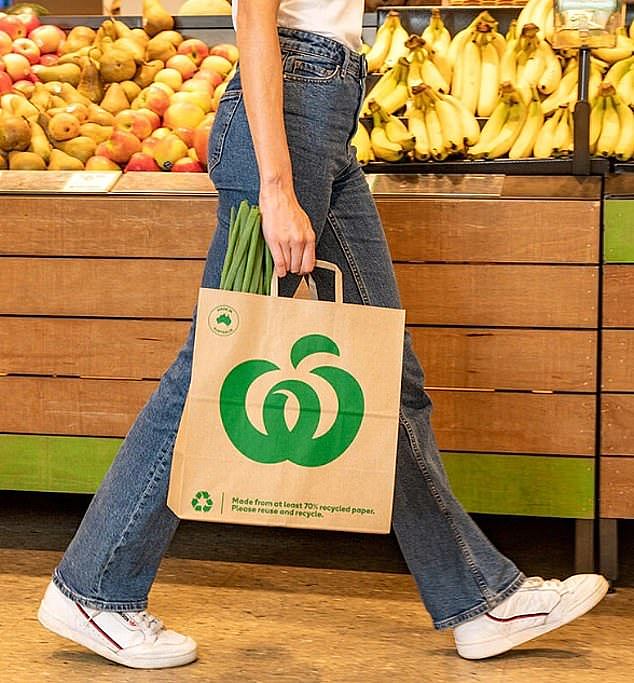 Woolworths is scrapping their reusable plastic bags nationally and replacing them with paper bags (pictured)