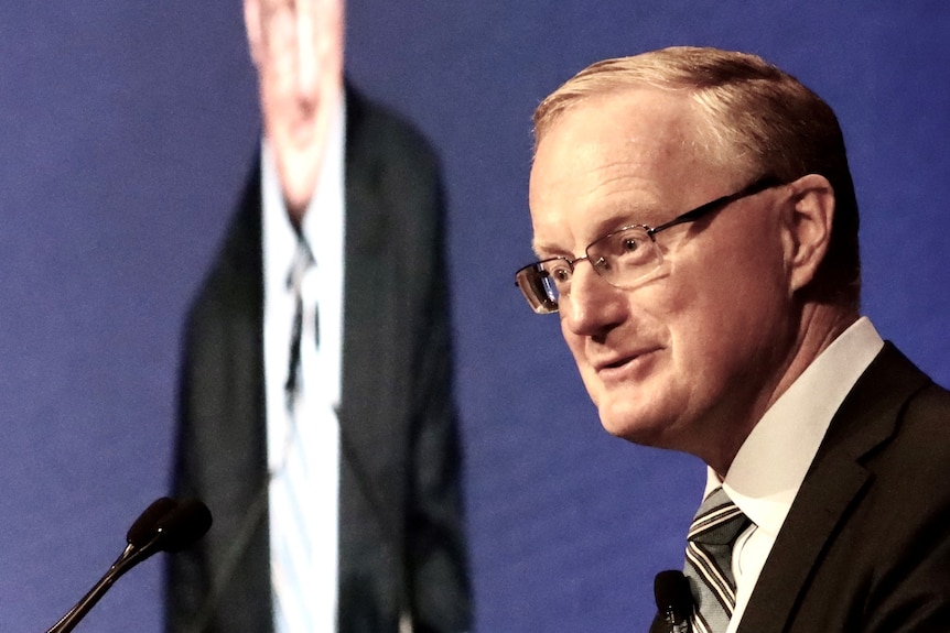 Close up of Philip Lowe speaking at the AFR's Business Summit.