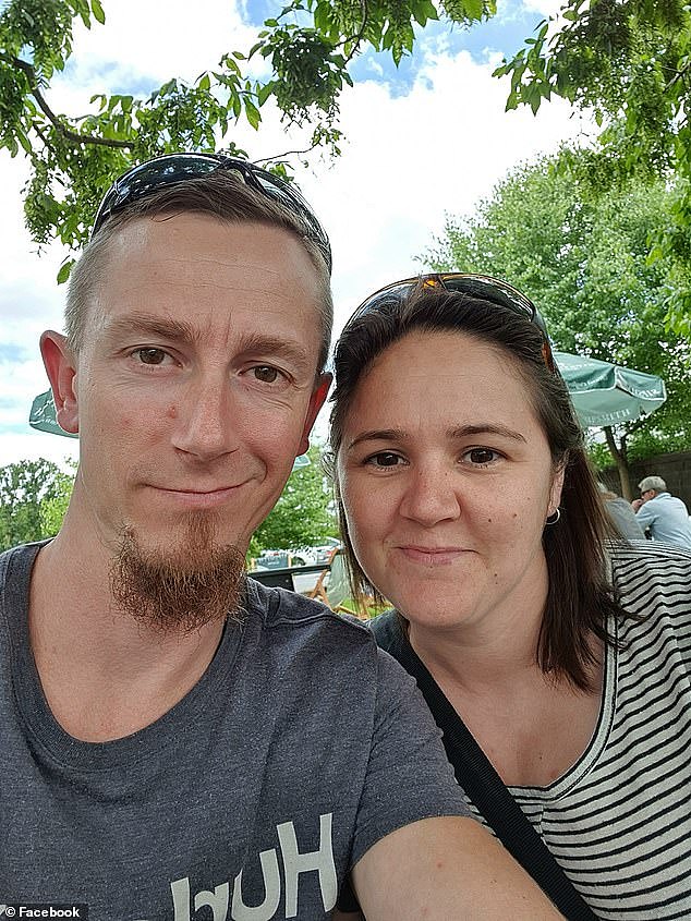 Clint Allen, 38, his wife Bek (pictured together) and three others were outside The Criterion Hotel in Sale, Victoria when they were allegedly approached by an 'unknown' knifeman