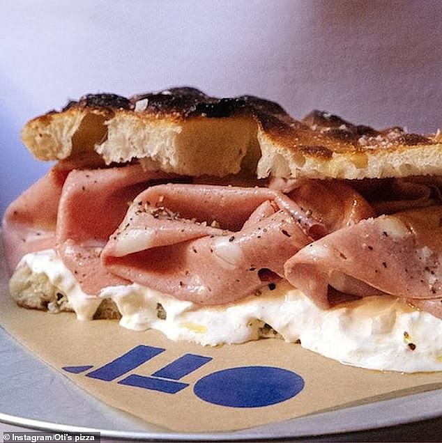 The latest branch of the Merrivale group, called Oti', is takeaway only and sells sandwiches alongside Roman-style pizza. The mortadella and burrata sandwich is pictured