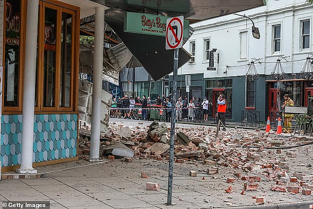 Pictures have emerged of a Betty's Burgers restaurant partially collapsed on Chapel St in Melbourne's inner-city after a magnitude 5.8 earthquake in September, 2021