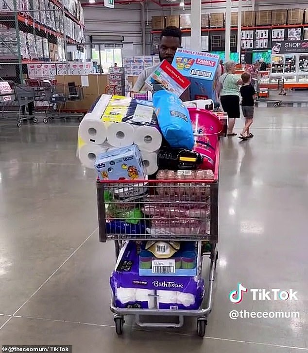 Mum-of-five Jess Ndenda spent $1,100 after she filled two trolleys. She doesn't normally fork out $1,000 on her shops but buys all of her meat at Costco which will last up to two months