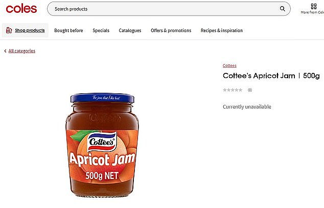 在 Woolworths 和 Coles 的网站上，500 克罐装的 Cottee 杏酱都没有售卖。 375 克罐装也出现在 Woolworths 应用程序的“新”选项卡下，但找不到更大的选项