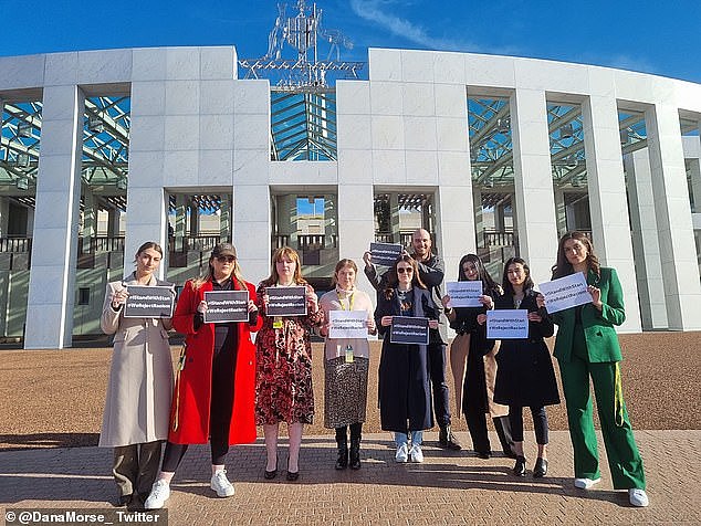 ABC's federal political reporter, shared the above image of staff gathered outside Parliament House in Canberra with the caption: 'Enough is enough.'
