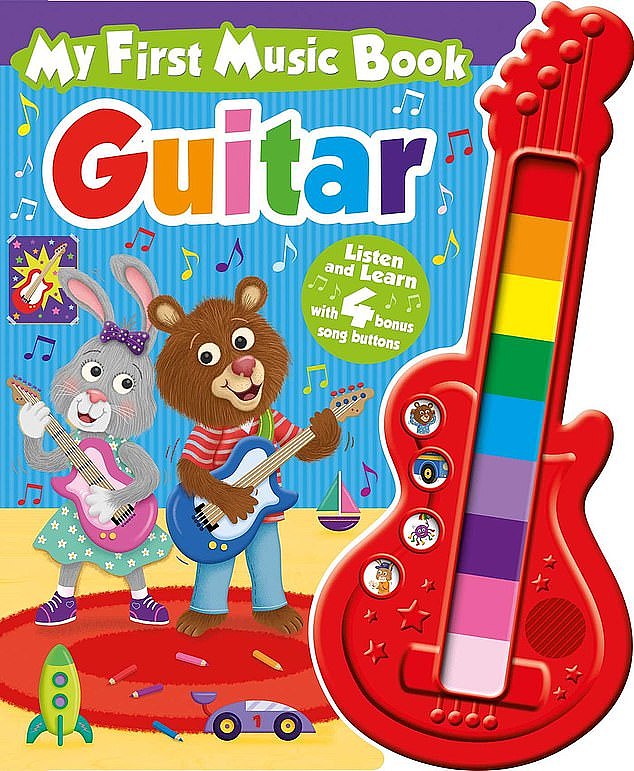 My First Music Book Guitar（如图）包含纽扣电池，如果儿童误食，可能会导致窒息、严重内伤或死亡