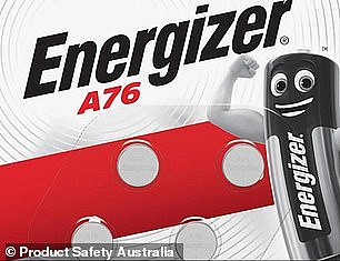 由于对安全警告的类似担忧，Energizer A76 微型 1.5V 碱性/手表纽扣电池已被召回