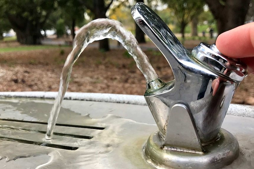 Water flows from a drinking fountain.