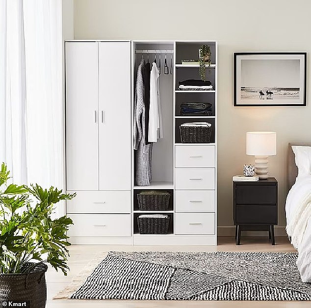时尚家居的热门附加物包括一个白色双门衣柜（99 美元），非常适合扩展存储空间